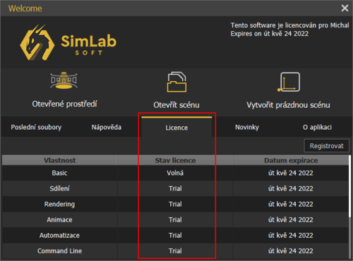 Přehled funkcí pro SLC Trial verzi a Lite edition